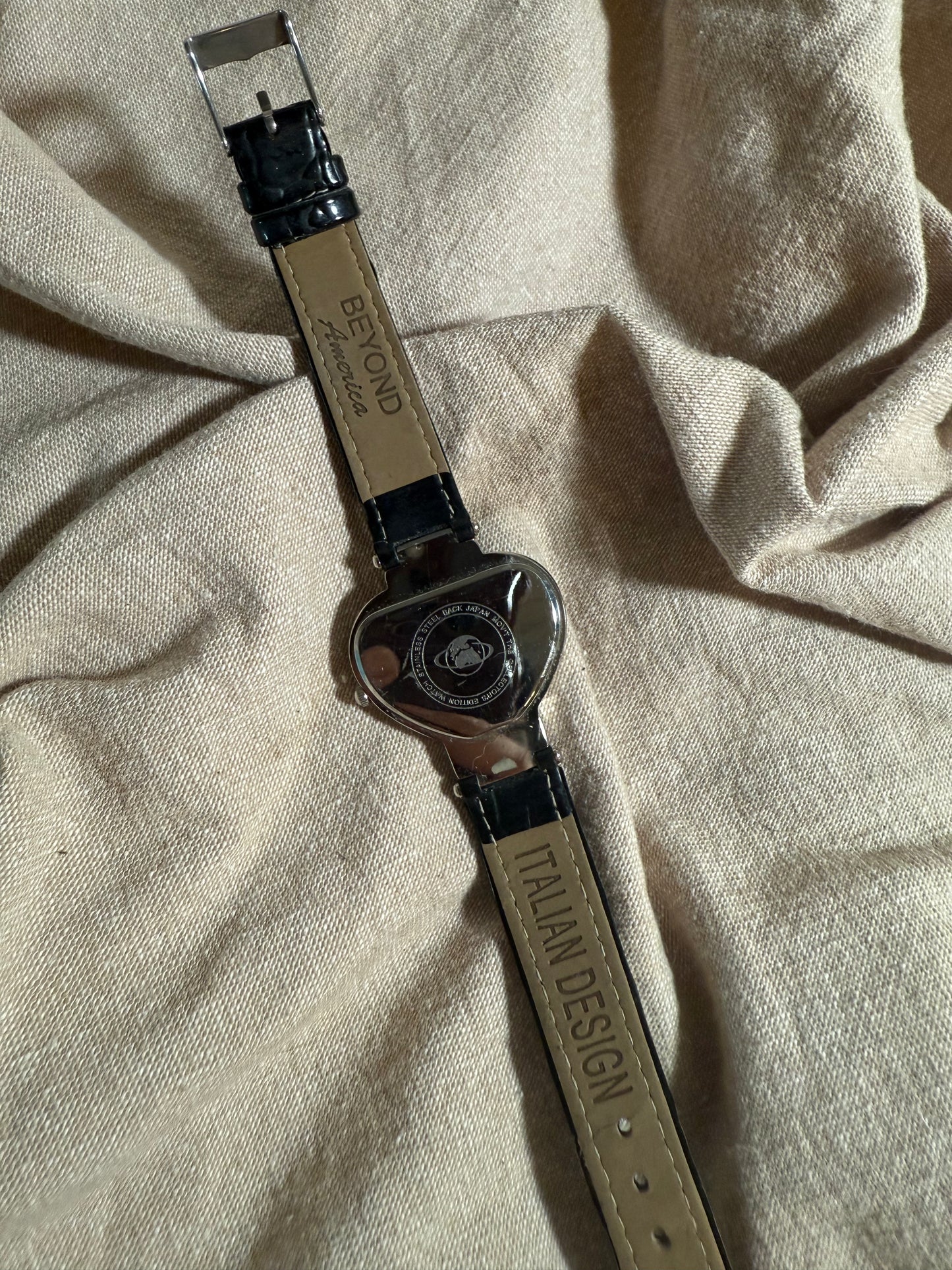 Vintage Beyond Black Leather Heart Watch