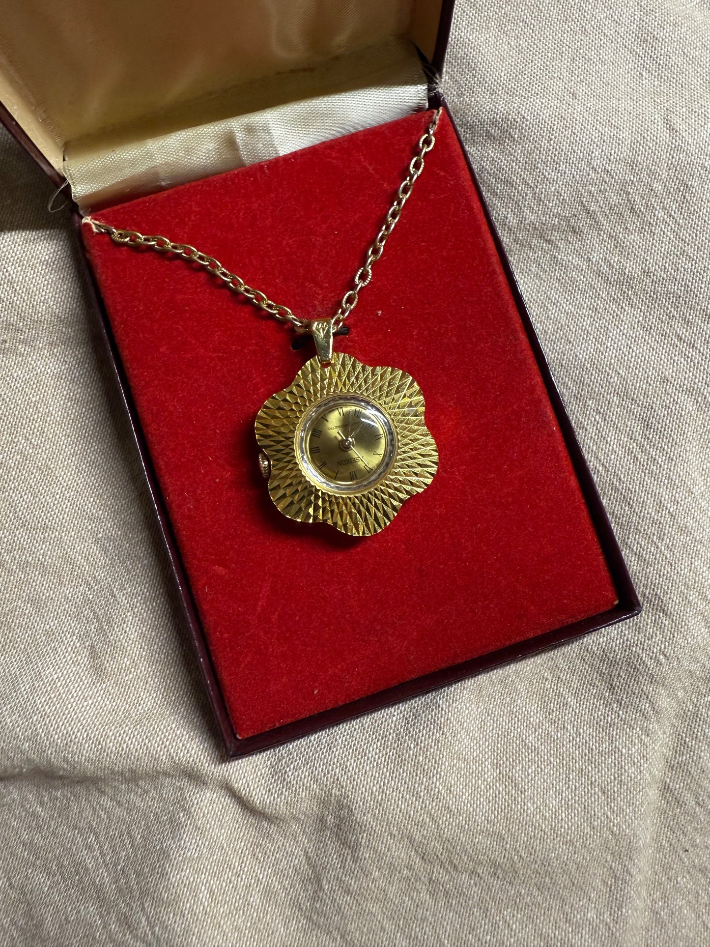 Vintage Gold Aseikon Necklace Pendant Watch